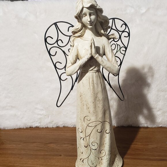 Hobby Lobby 20" tall Angel Praying Resin Metal Wings Decor Religious - Picture 1 of 9